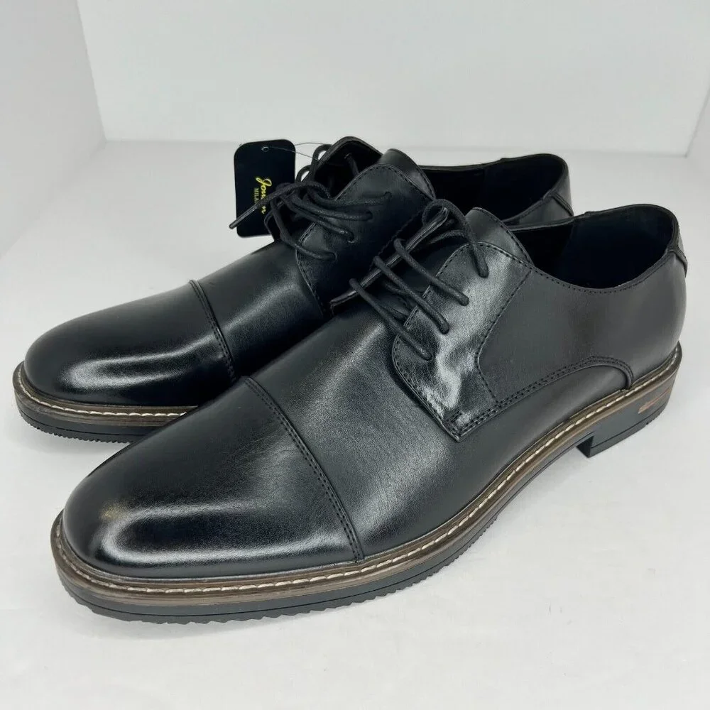 Jousen Mens DDH23021 Black Polished Oxford Leather Cap Toe Size 13 Dress Shoes